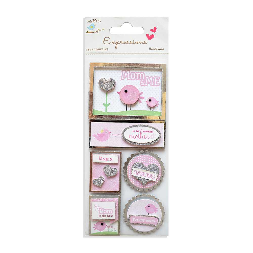 Little Birdie 3D Foil Stickers - Mom And Me 6pcs