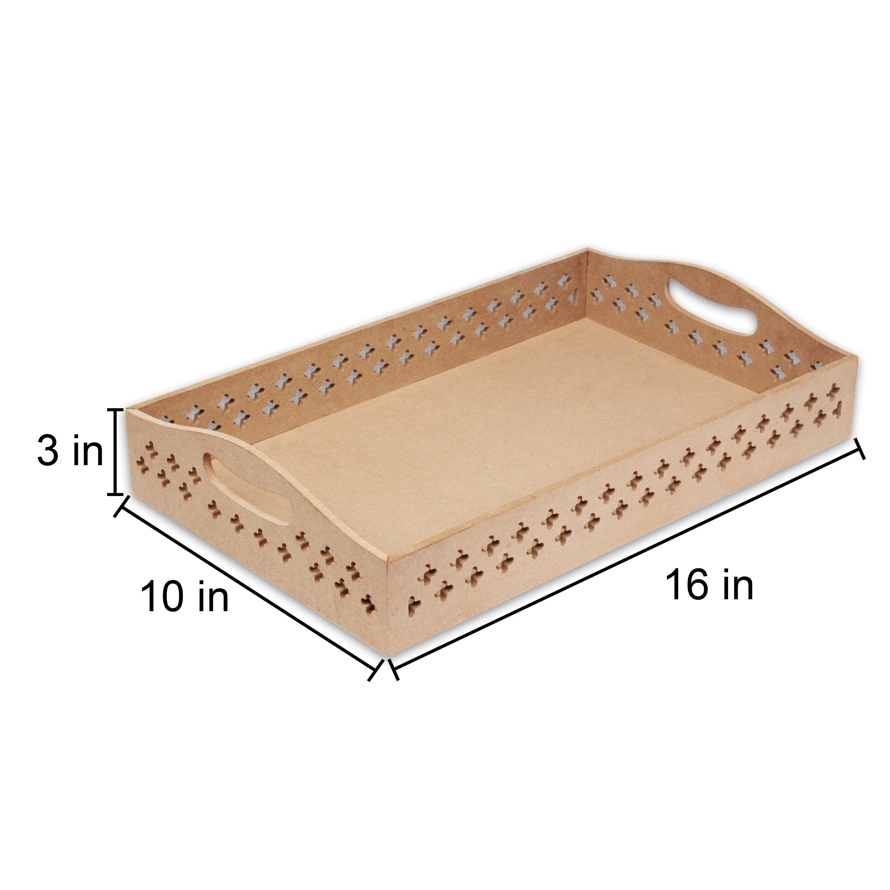 Mdf Serving Tray - Floral 10 inch X L 16 inch X H 3 inch, 1Pc