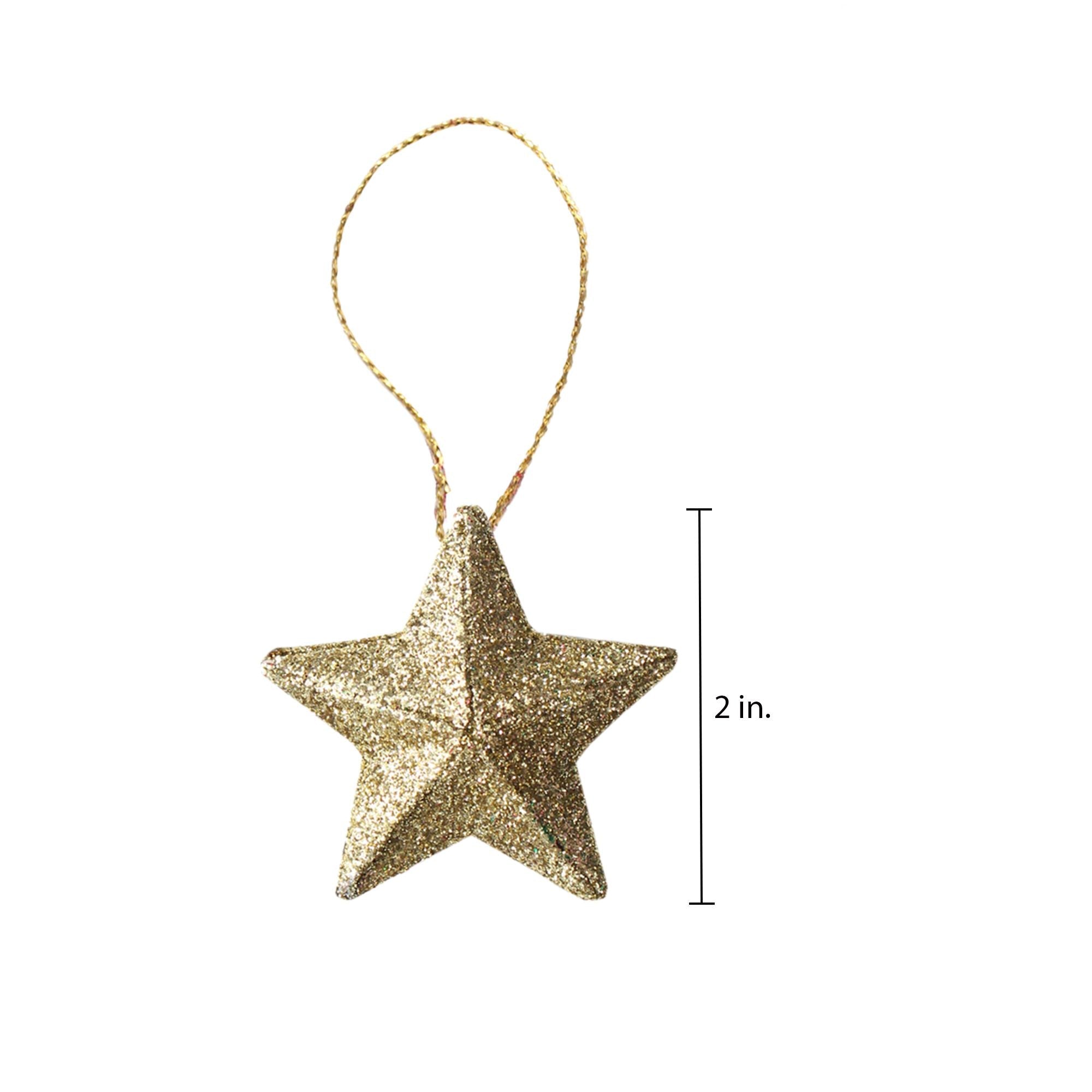 Handmade Christmas Ornaments - 3D Glitter Stars, 2inch, Gold, 8pc