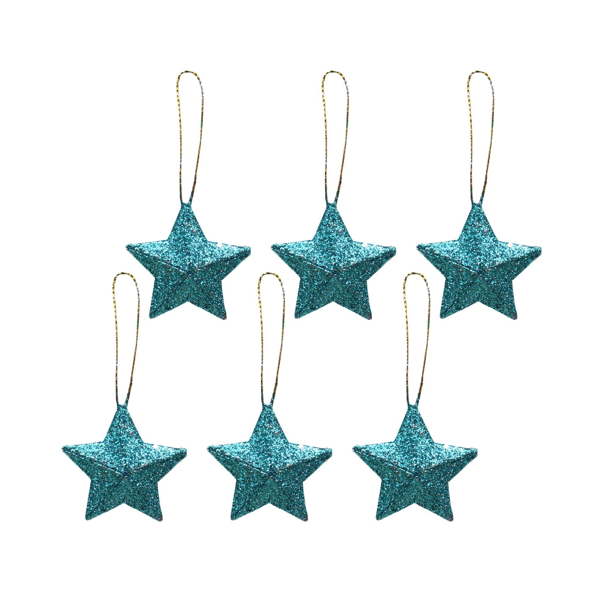 Handmade Christmas Ornaments - 3D Glitter Stars, 2.5inch, Blue, 6pc