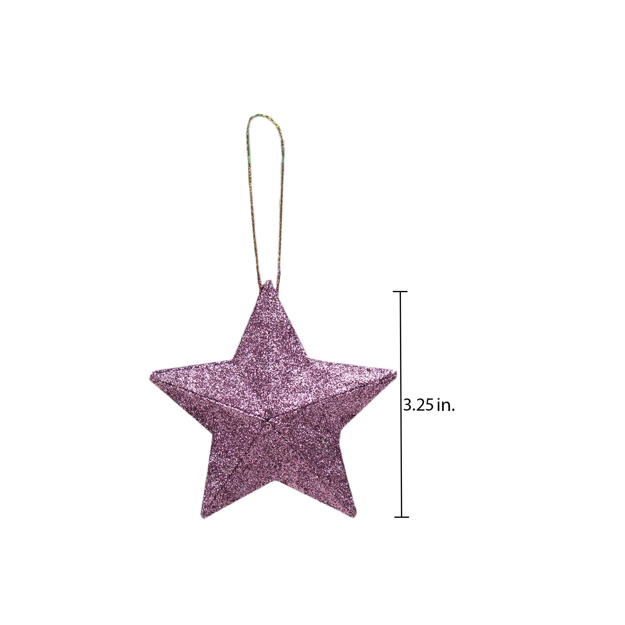Handmade Christmas Ornaments - 3D Glitter Stars, 3.25inch, Purple, 4pc