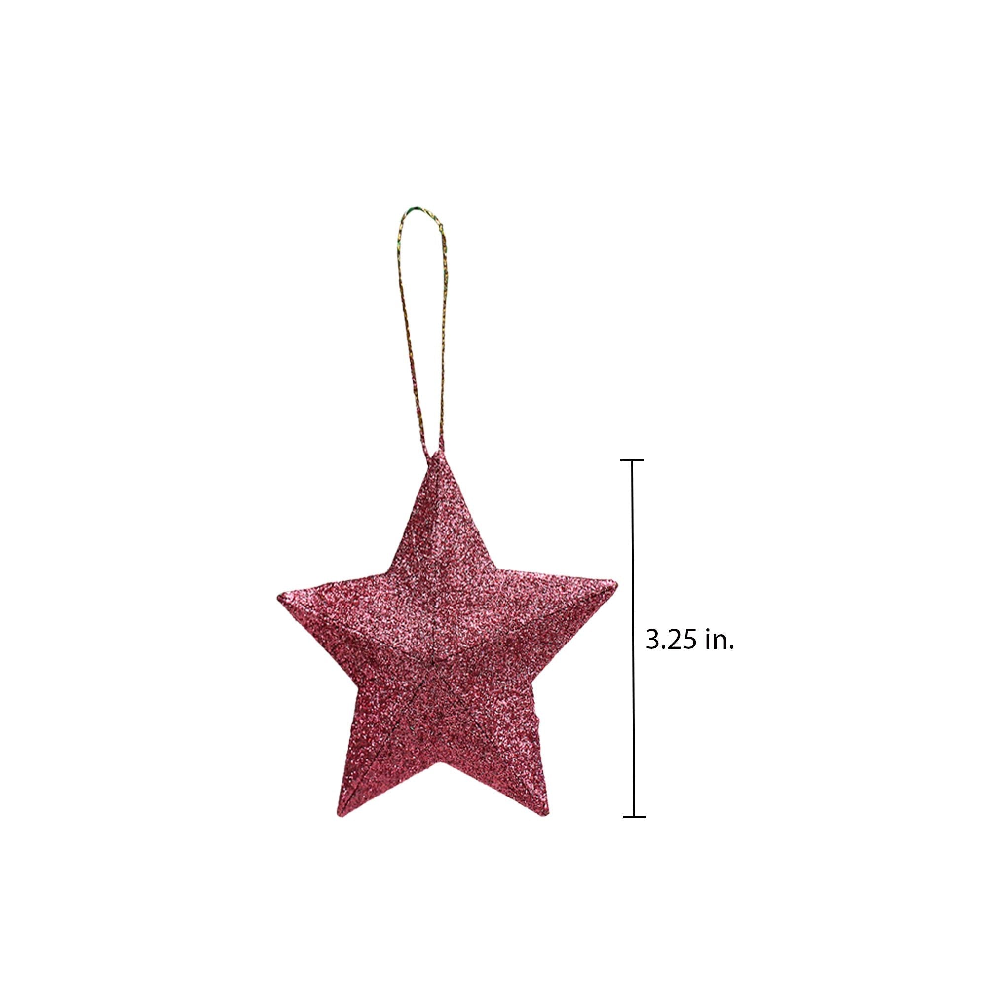 Handmade Christmas Ornaments - 3D Glitter Stars, 3.25inch, Pink, 4pc