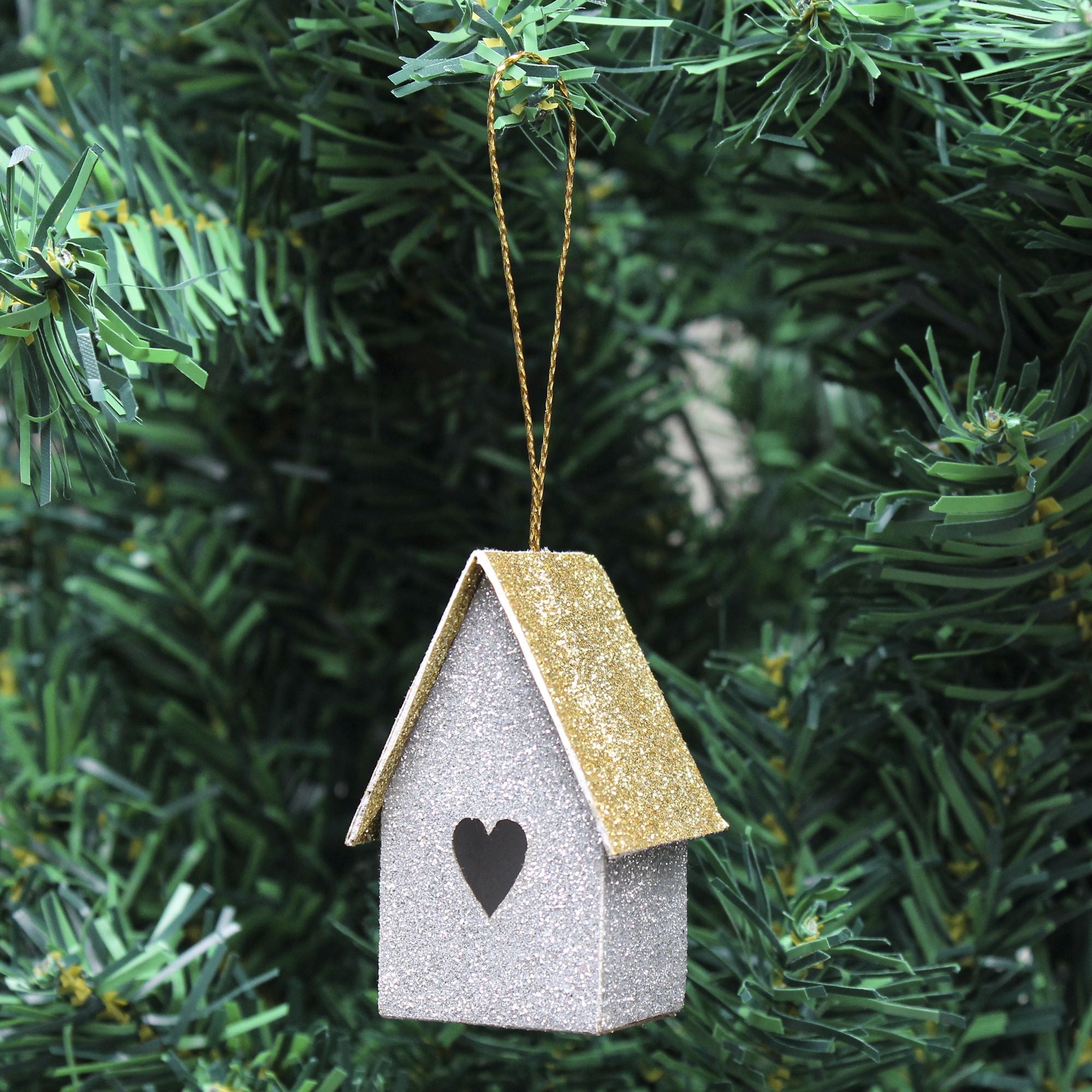 Handmade Christmas Ornaments - Glitter Bird house, Height 2 X Width 2 X Length 1.18inch, Silver, 6pc