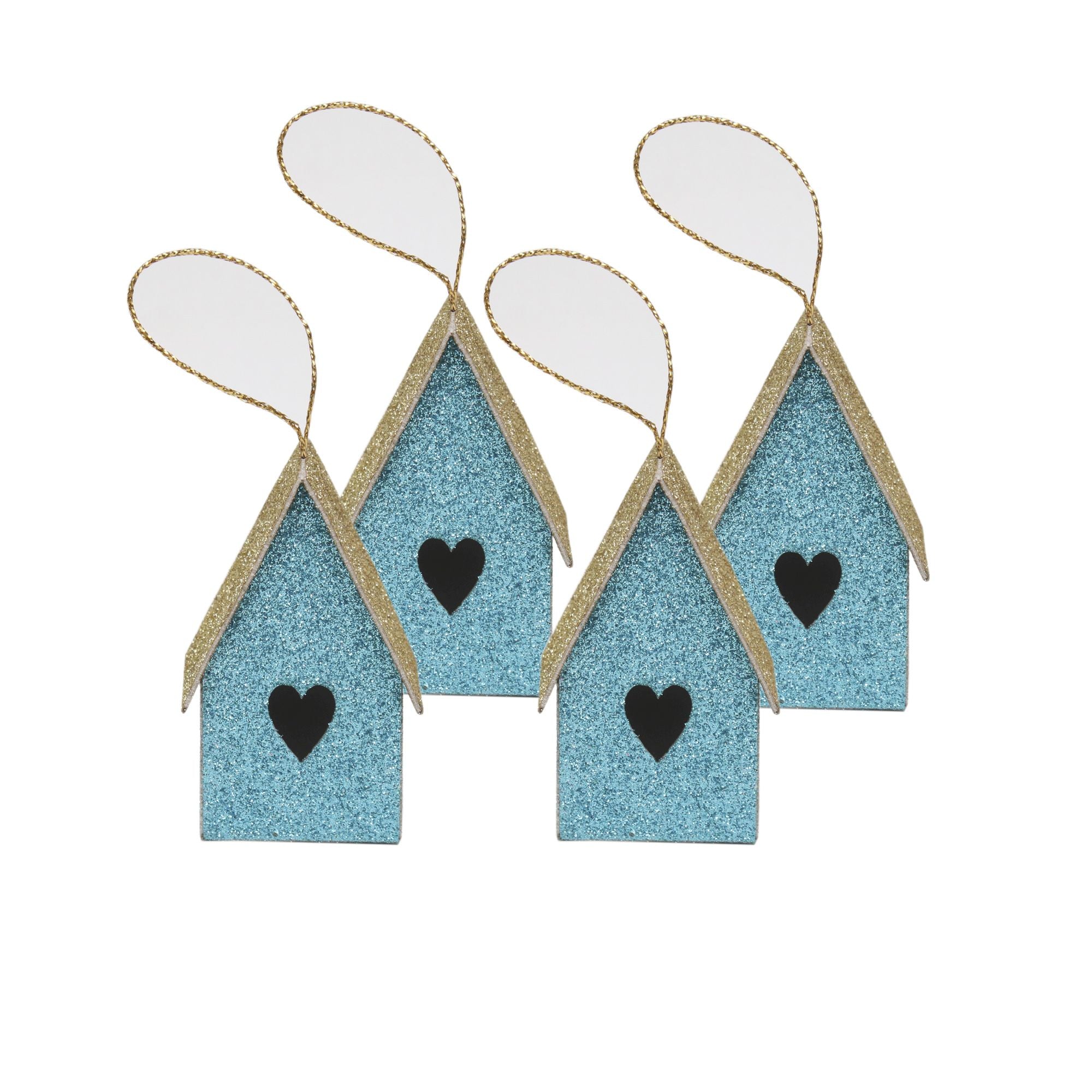 Handmade Christmas Ornaments - Glitter Bird house Height 2.5 X Width2.5 X Length1.5inch, Blue, 4pc