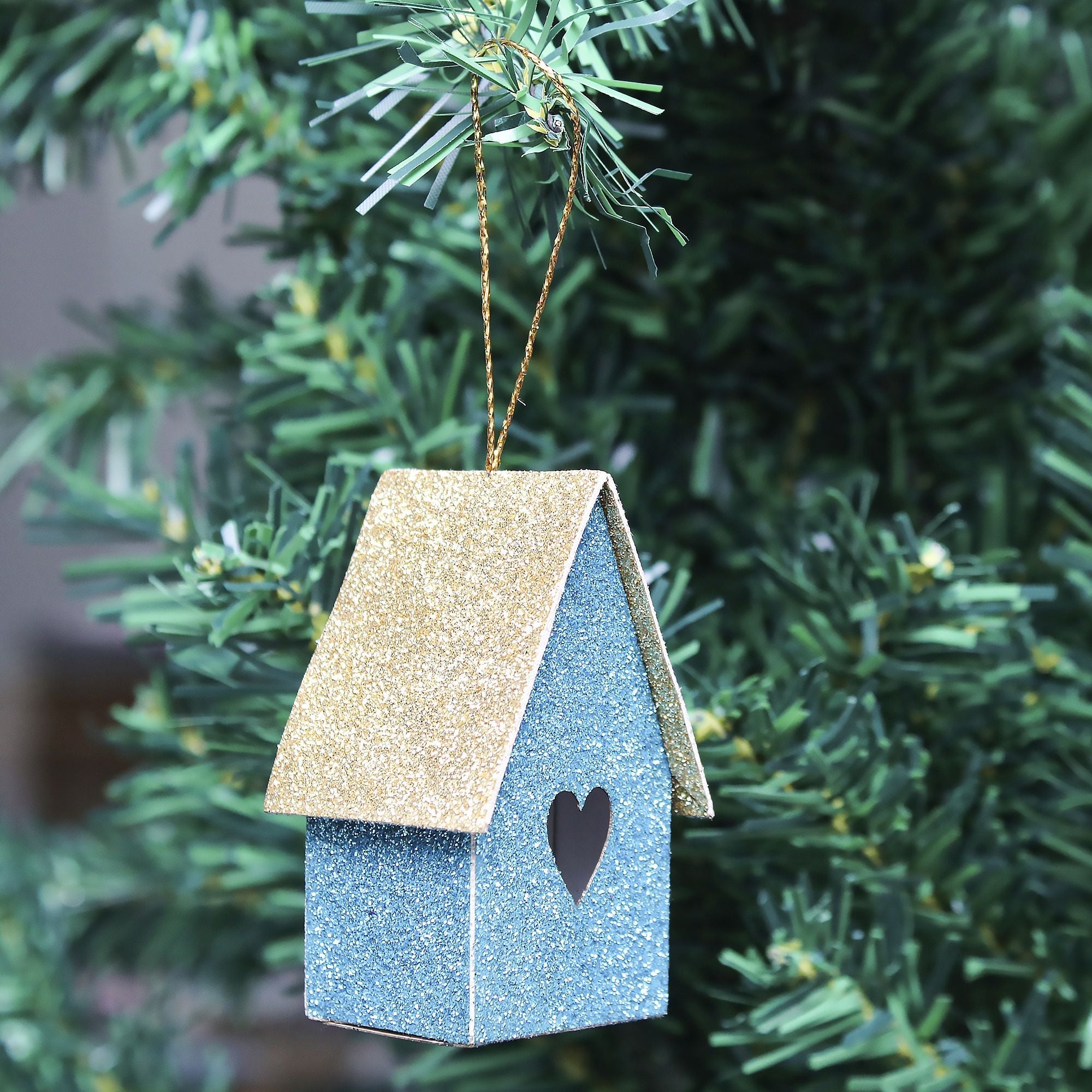 Handmade Christmas Ornaments - Glitter Bird house Height 2.5 X Width2.5 X Length1.5inch, Blue, 4pc