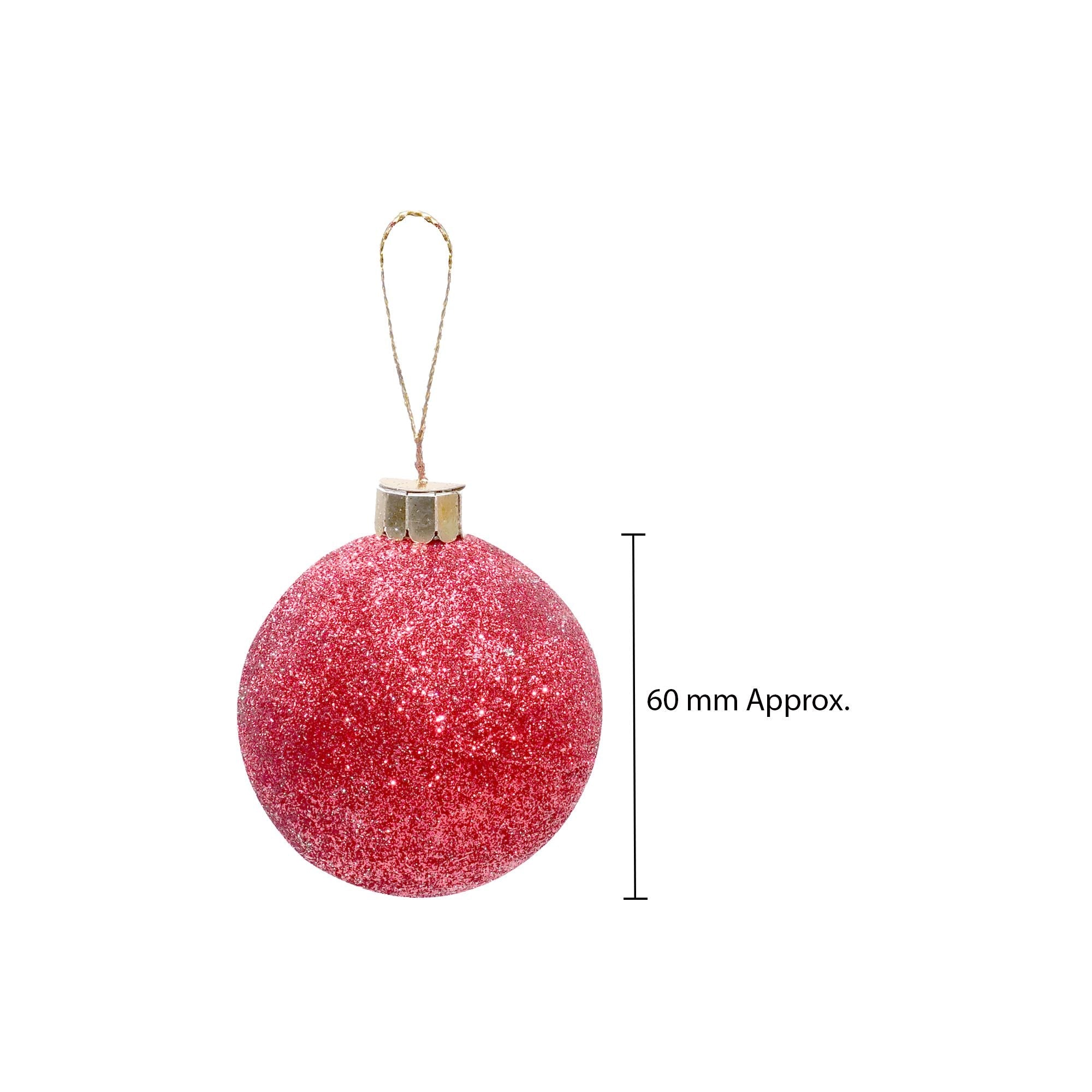 Handmade Christmas Ornaments - Glitter Baubles, 60mm, Assorted Colours - Gold, Red, Green, Silver, 6pc