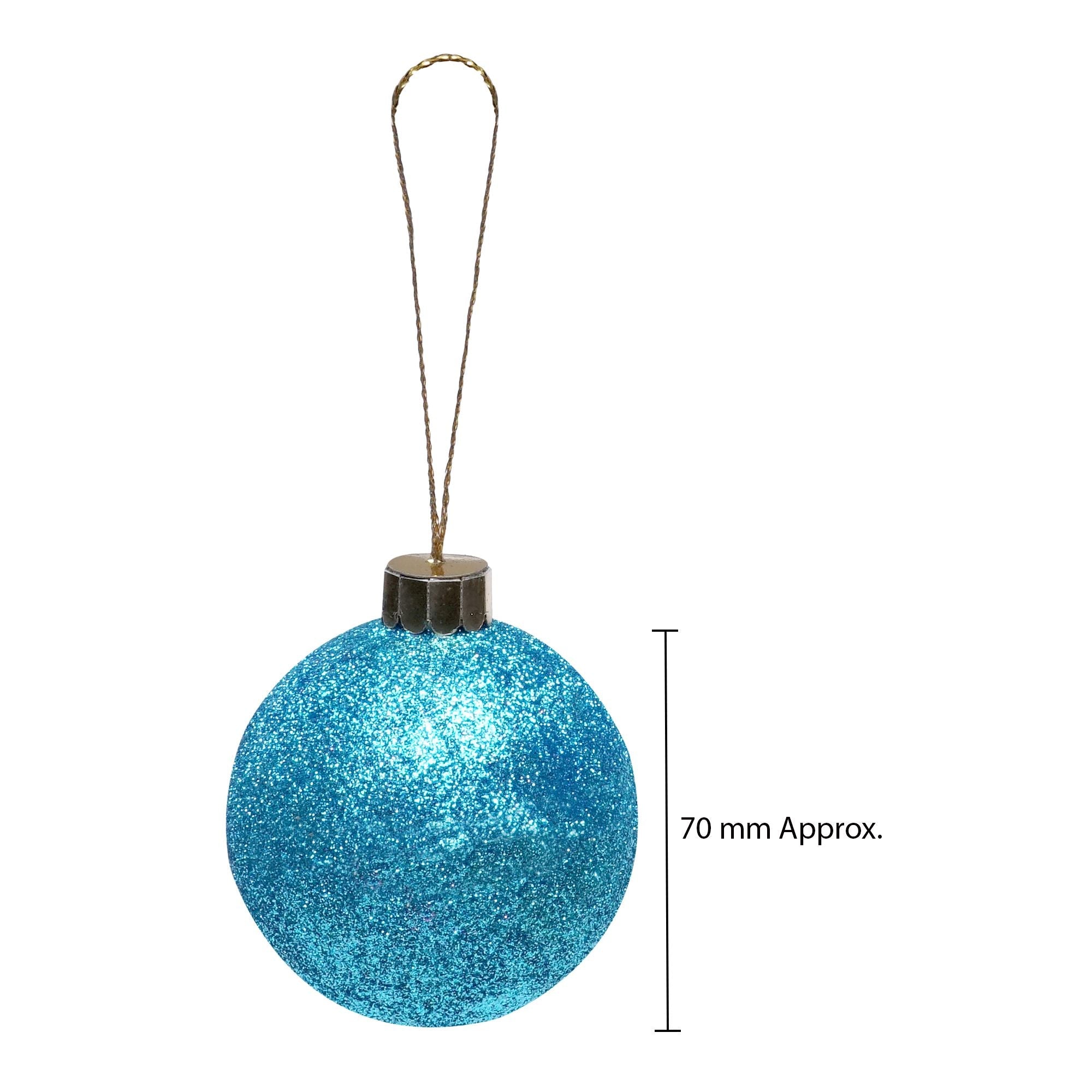 Handmade Christmas Ornaments - Glitter Baubles, 70mm, Assorted Colours - Blue, Purple, Silver, Pink, 4pc