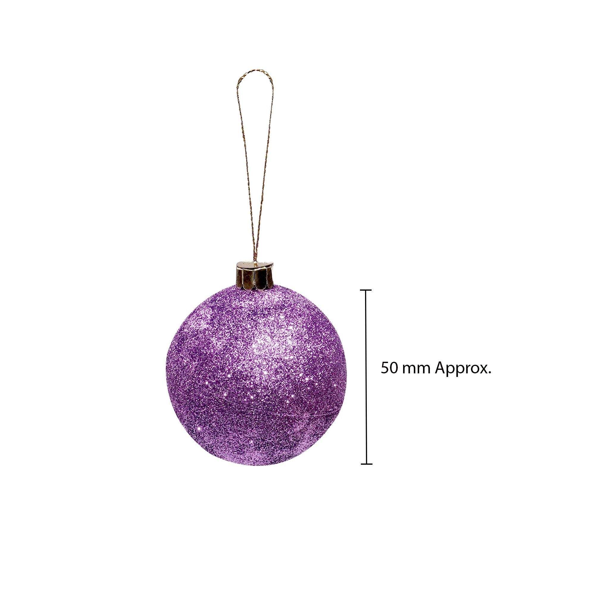 Handmade Christmas Ornaments - Glitter Baubles, 50mm, Assorted Colours - Blue, Purple, Silver, Pink, 8pc