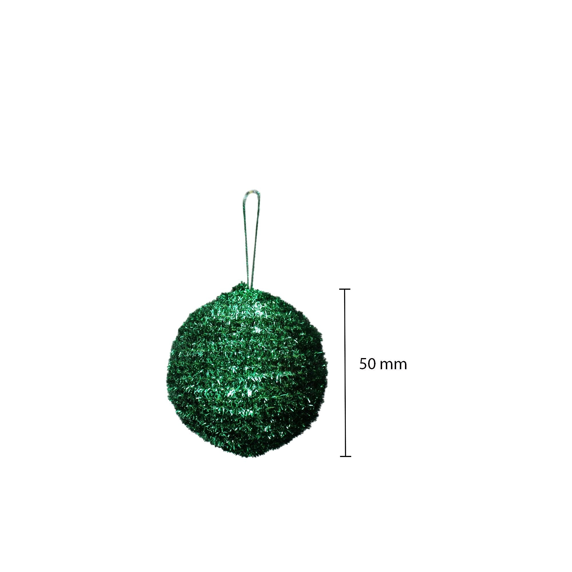 Handmade Christmas Ornaments - Tinsel Baubles, 50mm, Green, 4pc