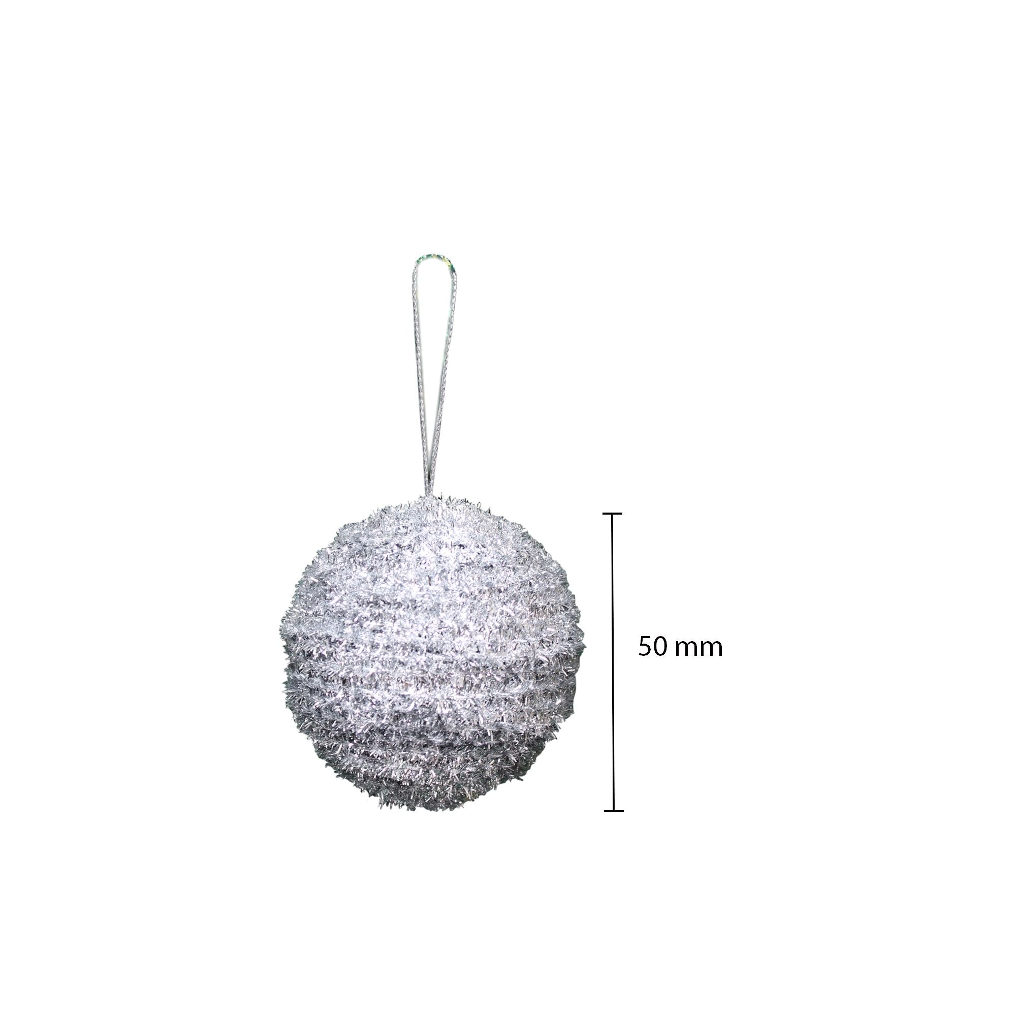 Handmade Christmas Ornaments - Tinsel Baubles - 50mm, Silver, 4pc