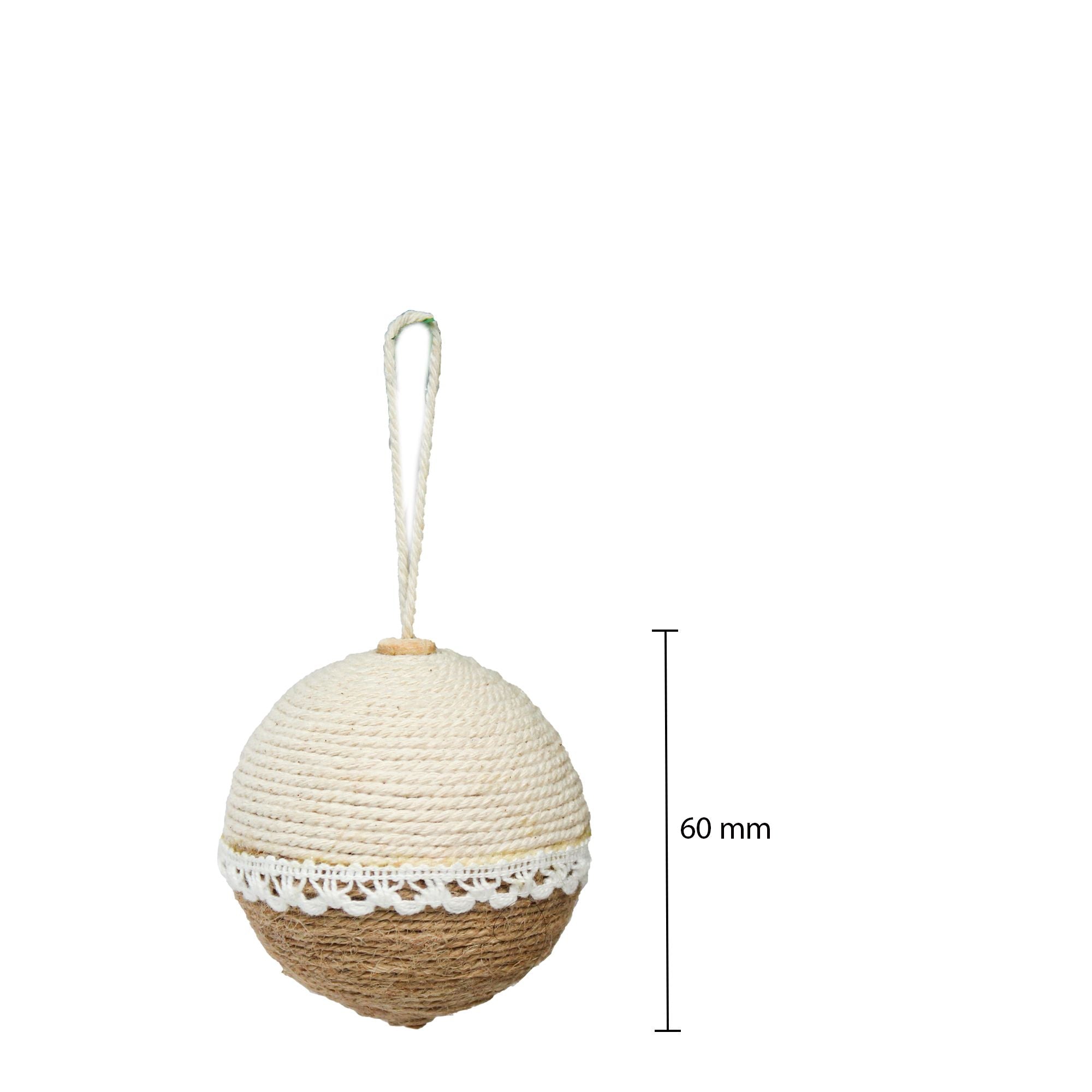 Handmade Christmas Ornaments - Jute and Cotton Thread Baubles, 60mm, 4pc