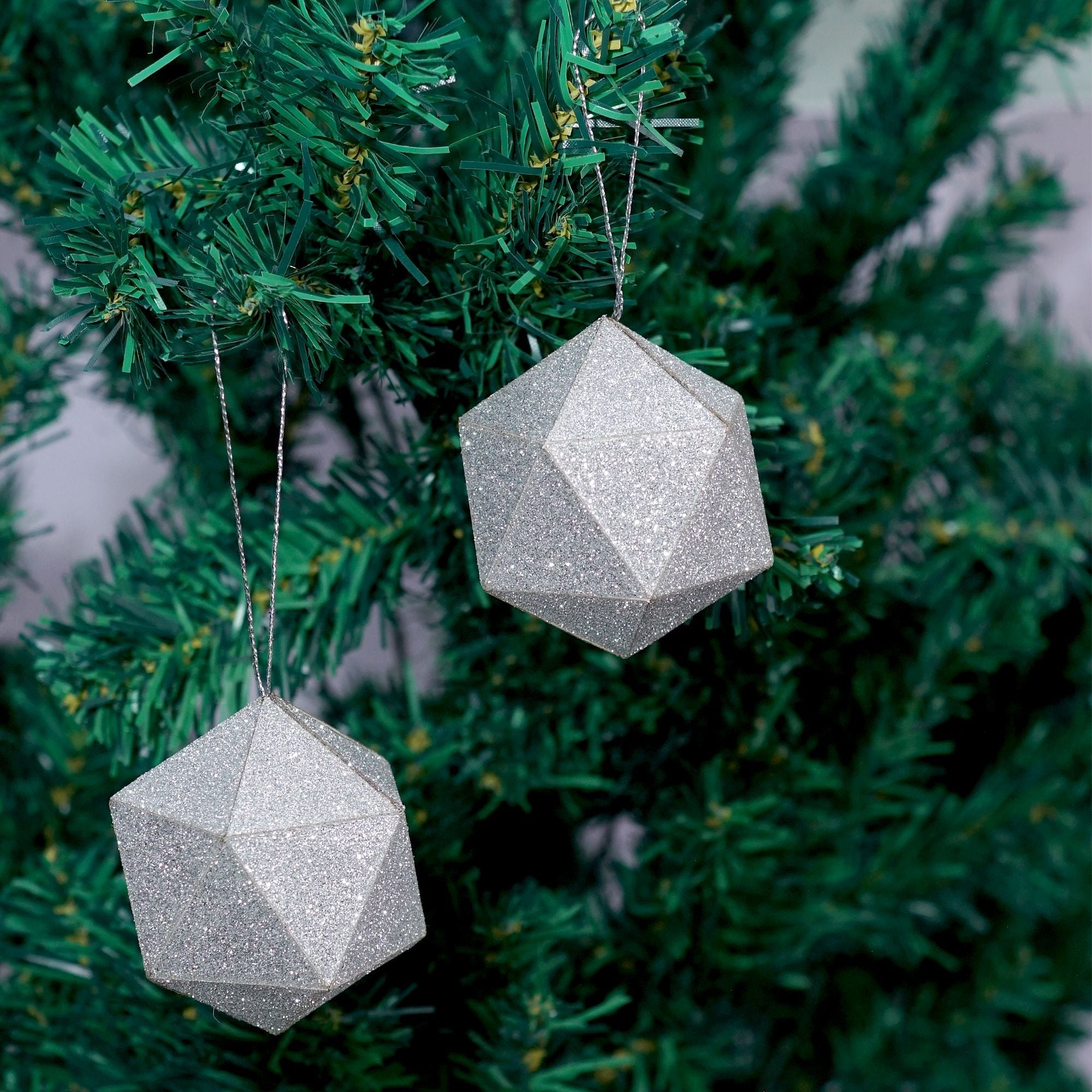 Handmade Christmas Trapezoid Hanging Glitter Ornaments, 60mm, Silver, 6pc