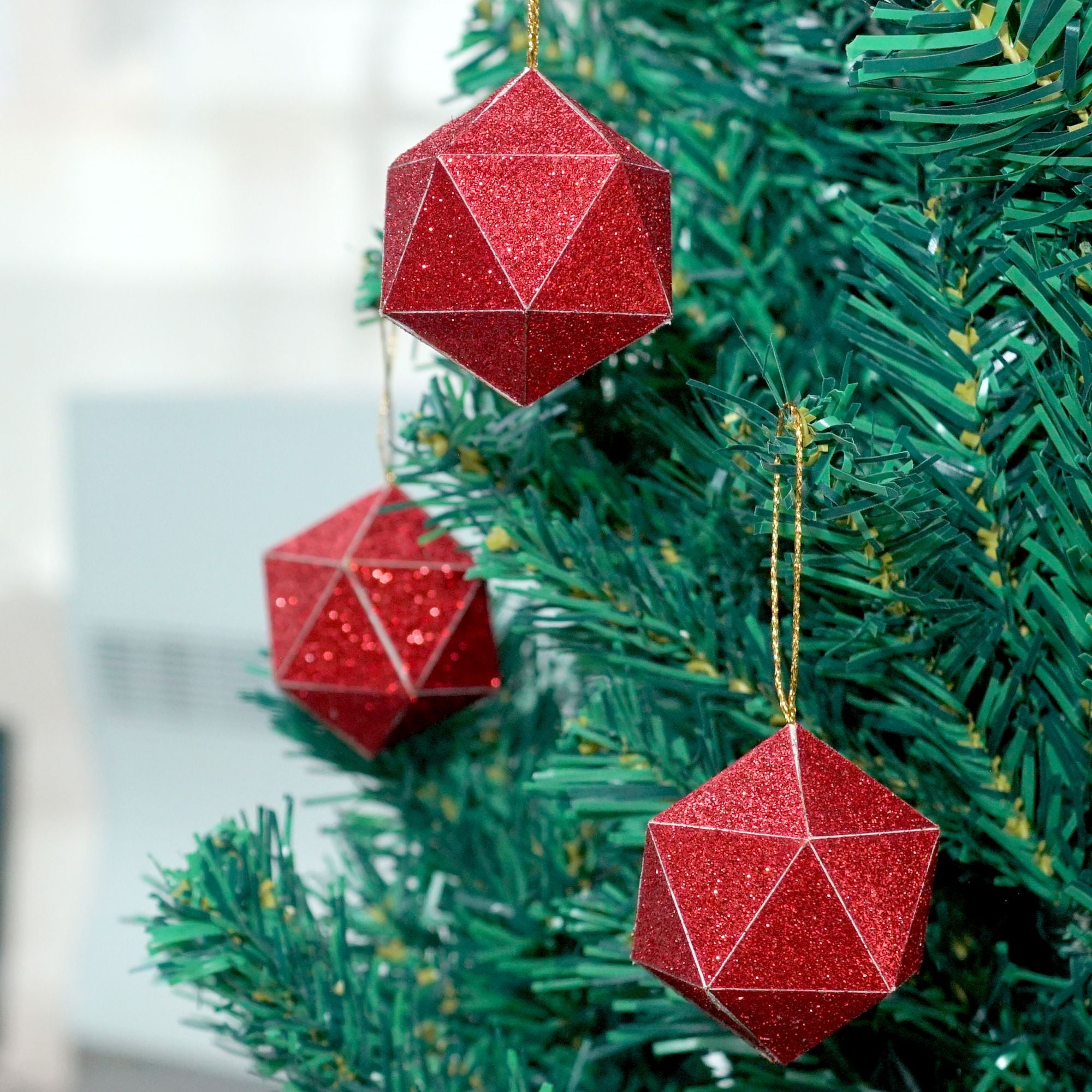 Handmade Christmas Trapezoid Hanging Glitter Ornaments, 65mm, Red, 4pc