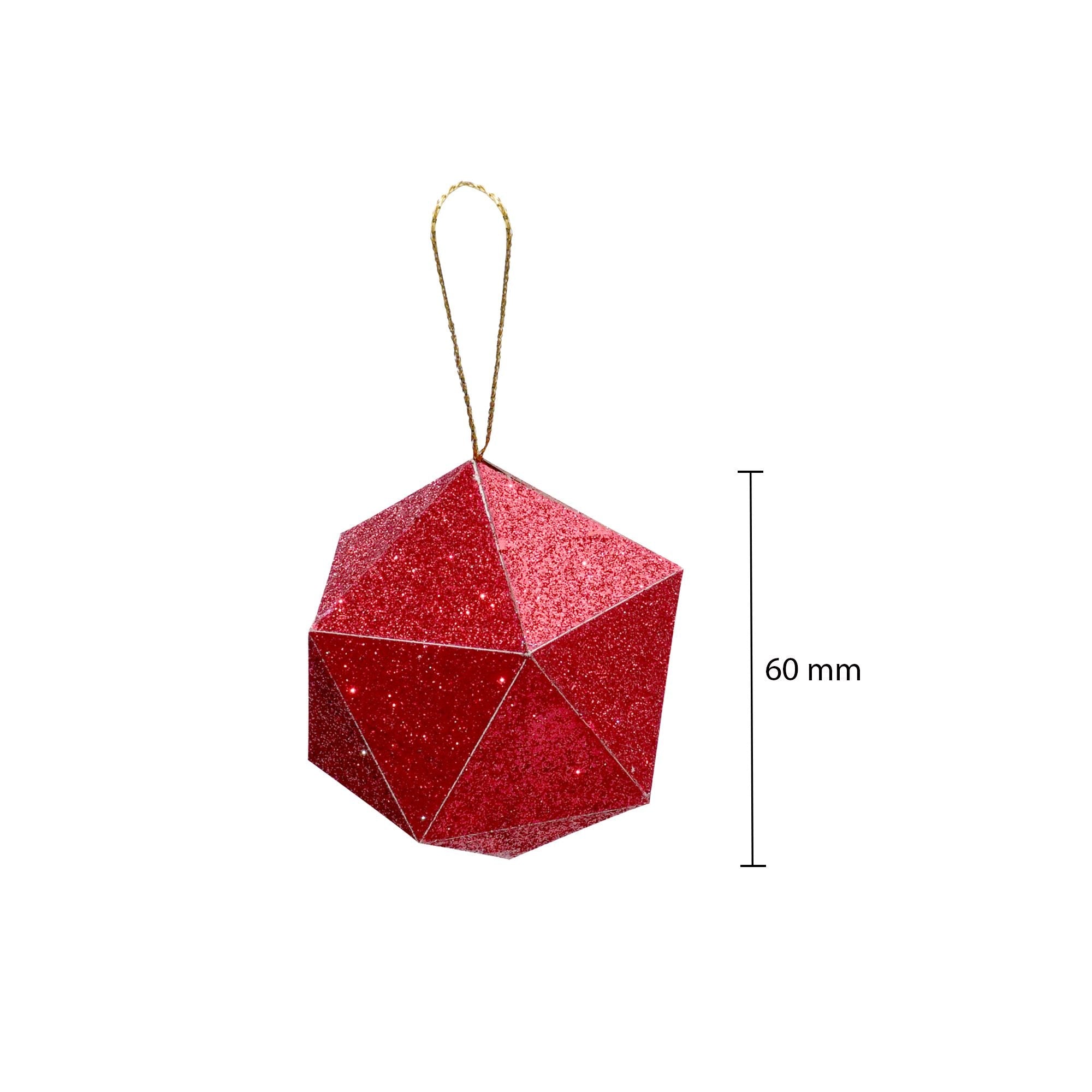 Handmade Christmas Trapezoid Hanging Glitter Ornaments, 60mm, Red, 6pc