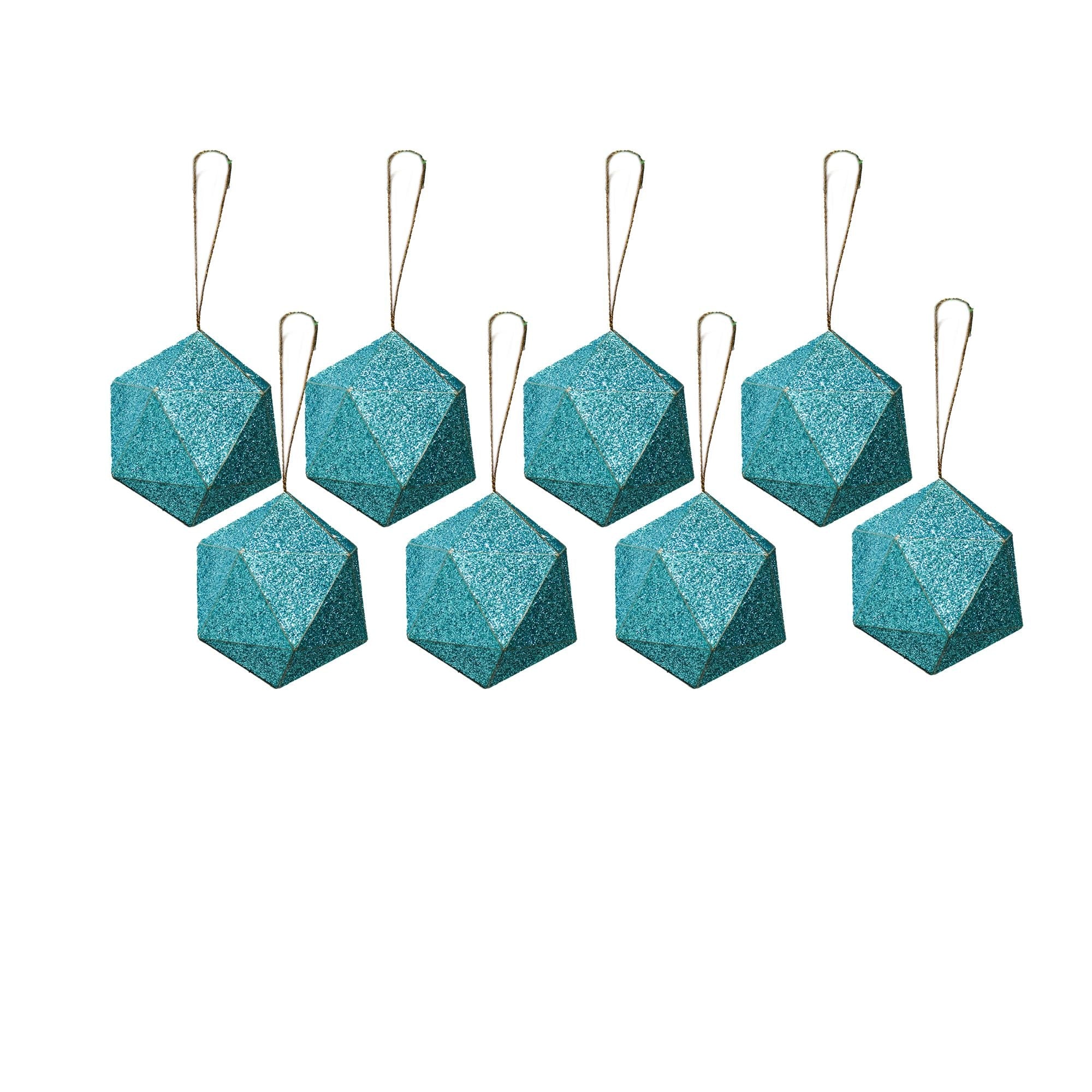 Handmade Christmas Trapezoid Hanging Glitter Ornaments, 45mm, Blue, 8pc