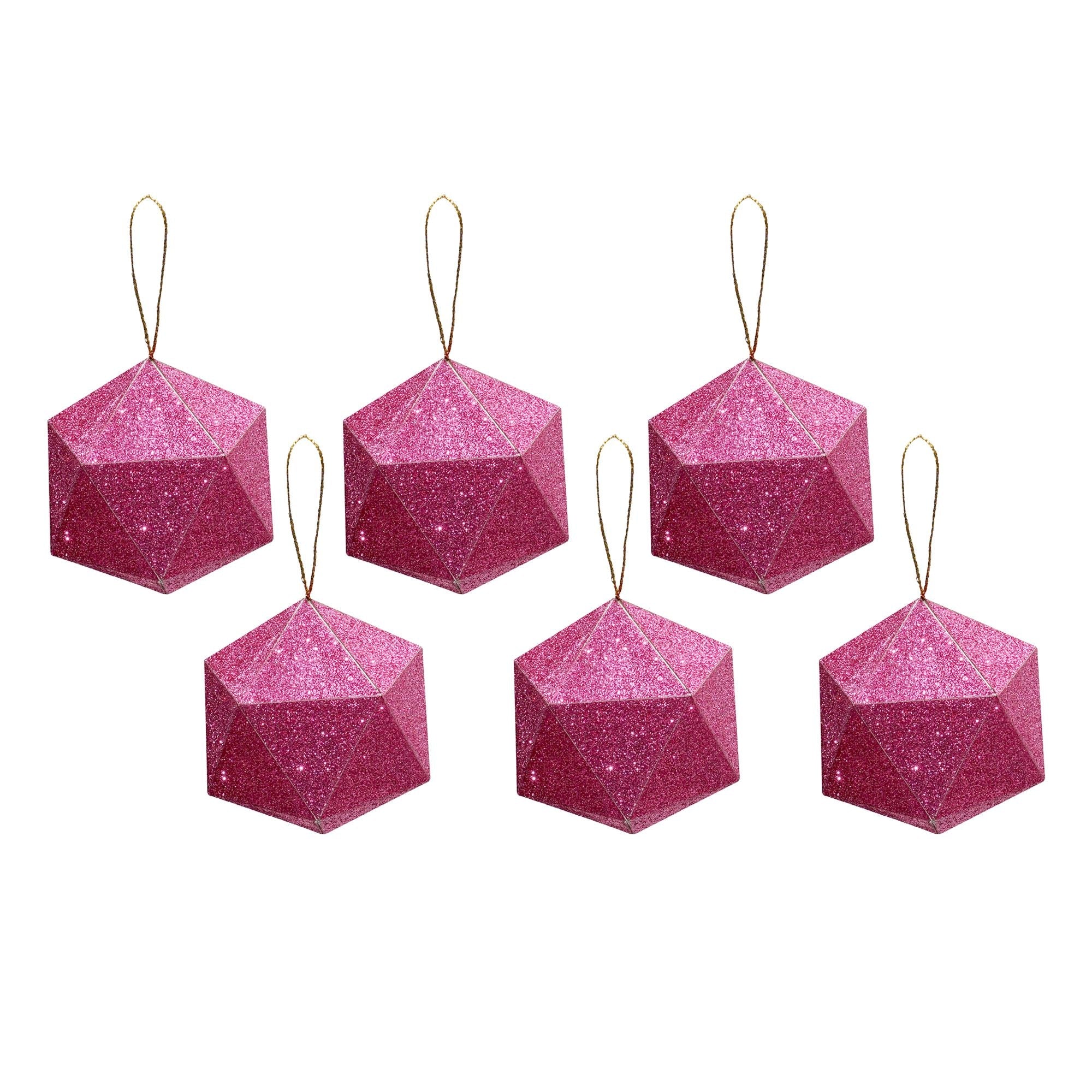 Handmade Christmas Trapezoid Hanging Glitter Ornaments, 60mm, Pink, 6pc