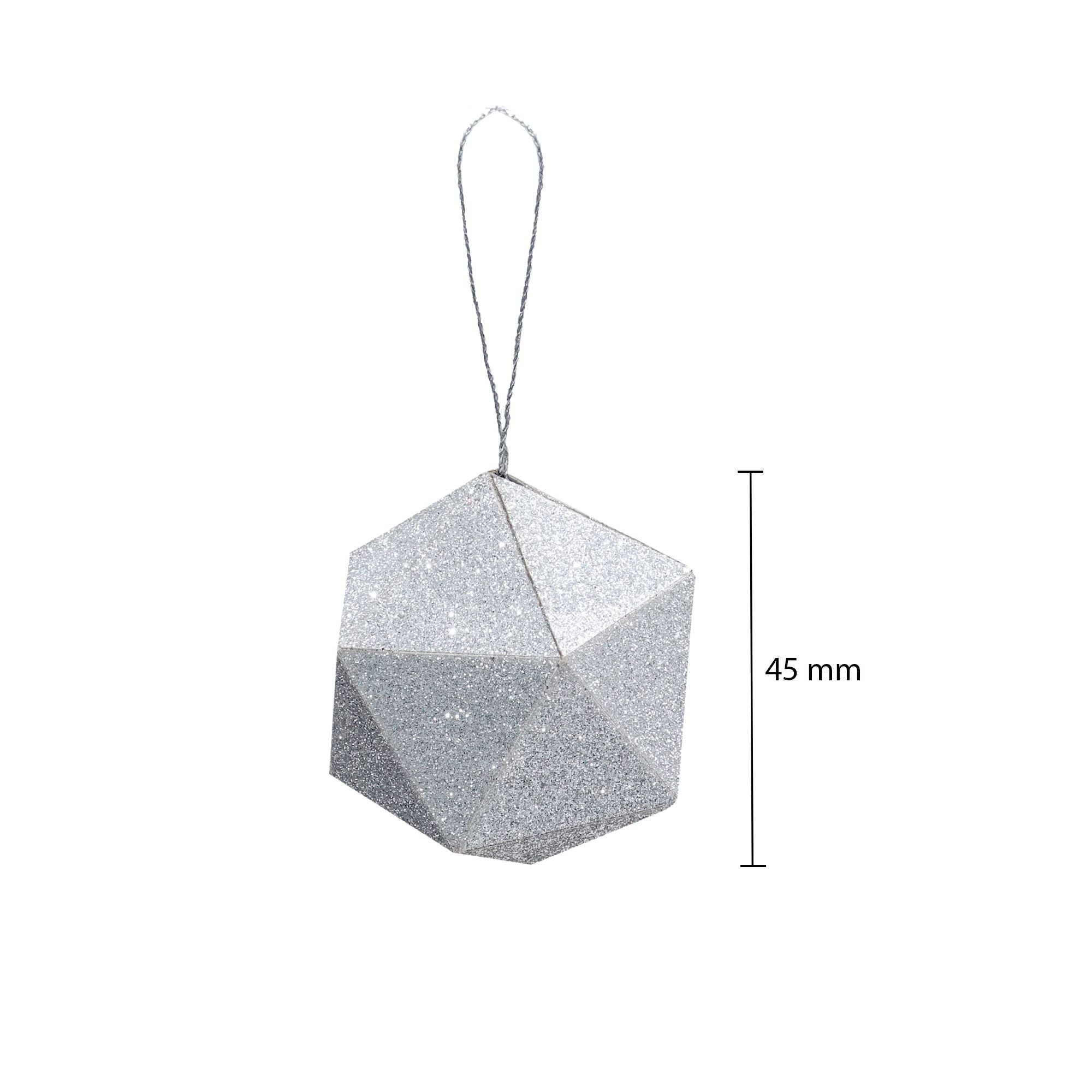 Handmade Christmas Trapezoid Hanging  Glitter Ornaments, 45mm, Assorted Colours- Gold, Red, Green, Silver, 8pc