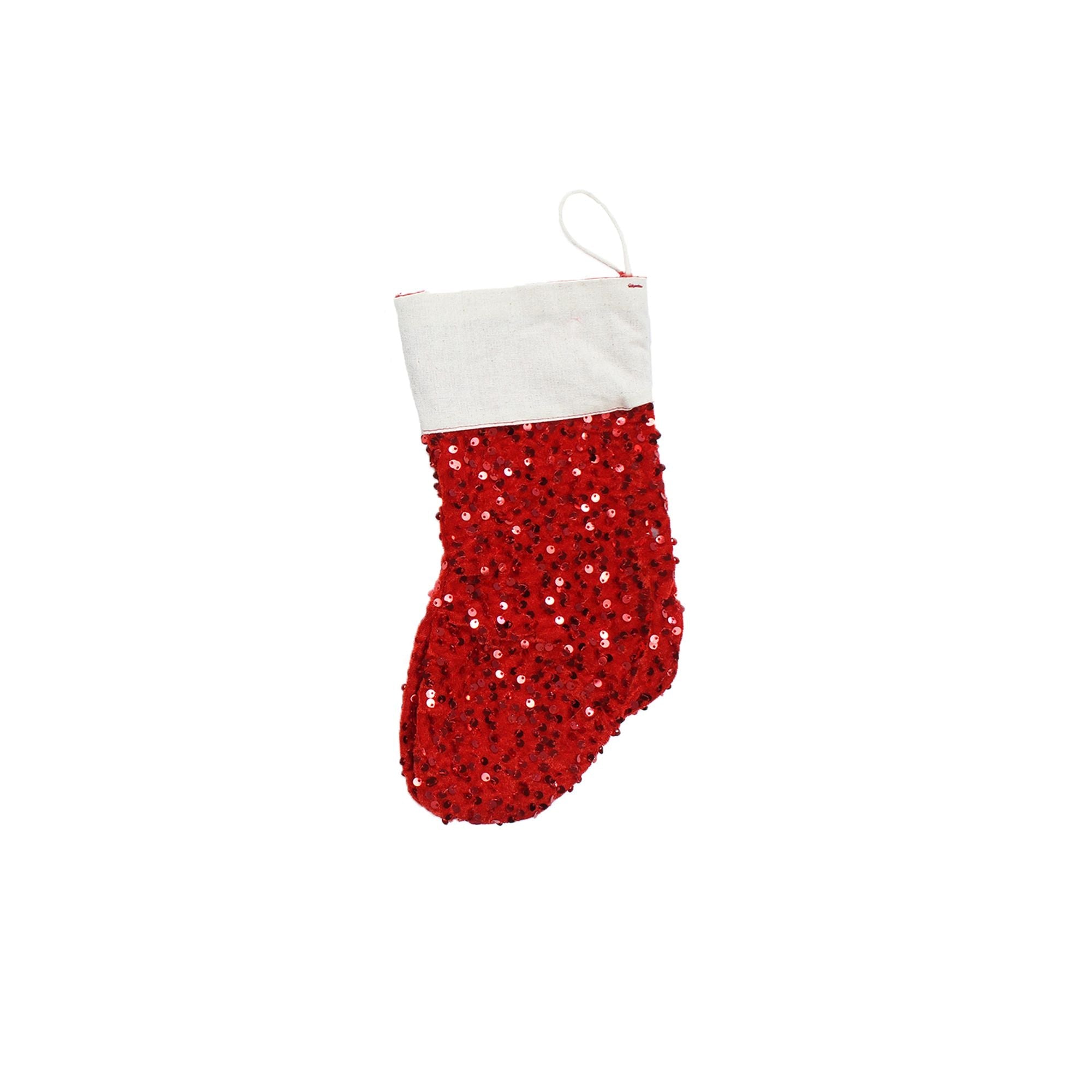 Handmade Christmas  Stocking - 10inch, Red Sequin, 1pc