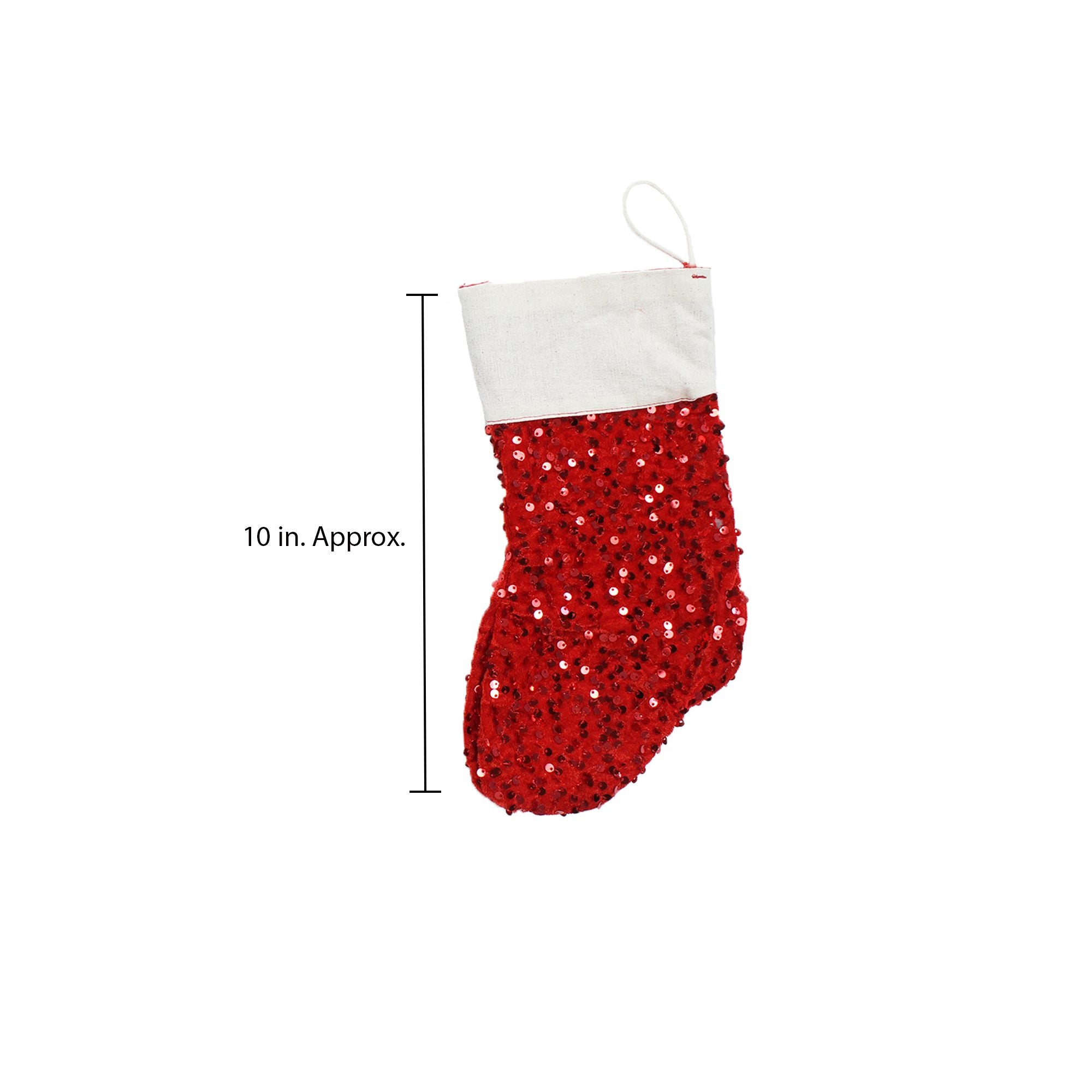 Handmade Christmas  Stocking - 10inch, Red Sequin, 1pc