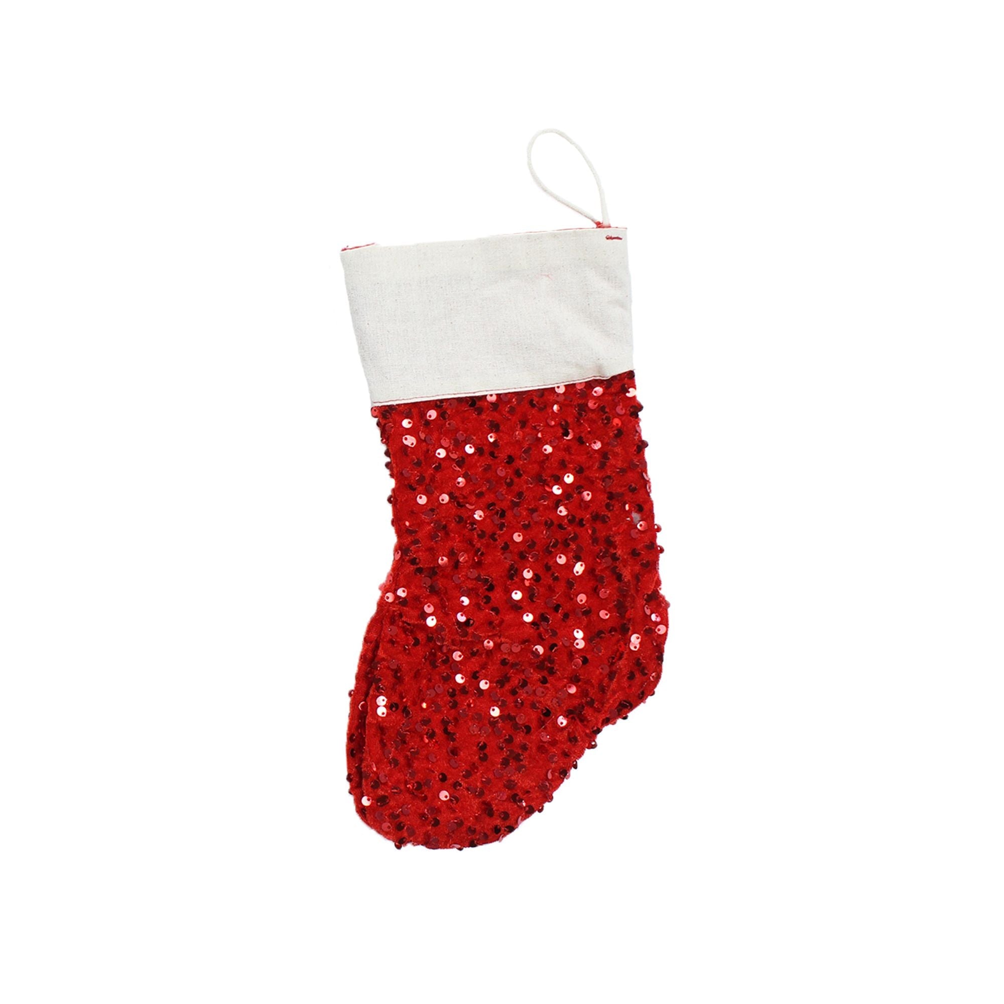 Handmade Christmas Stocking, 14inch, Red Sequin, 1pc