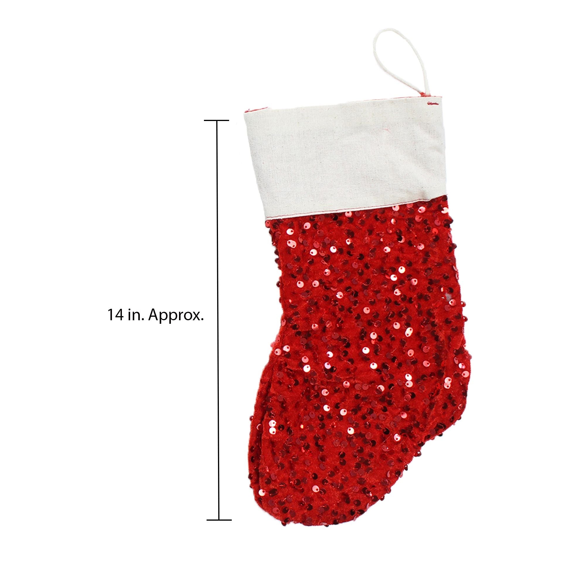 Handmade Christmas Stocking, 14inch, Red Sequin, 1pc