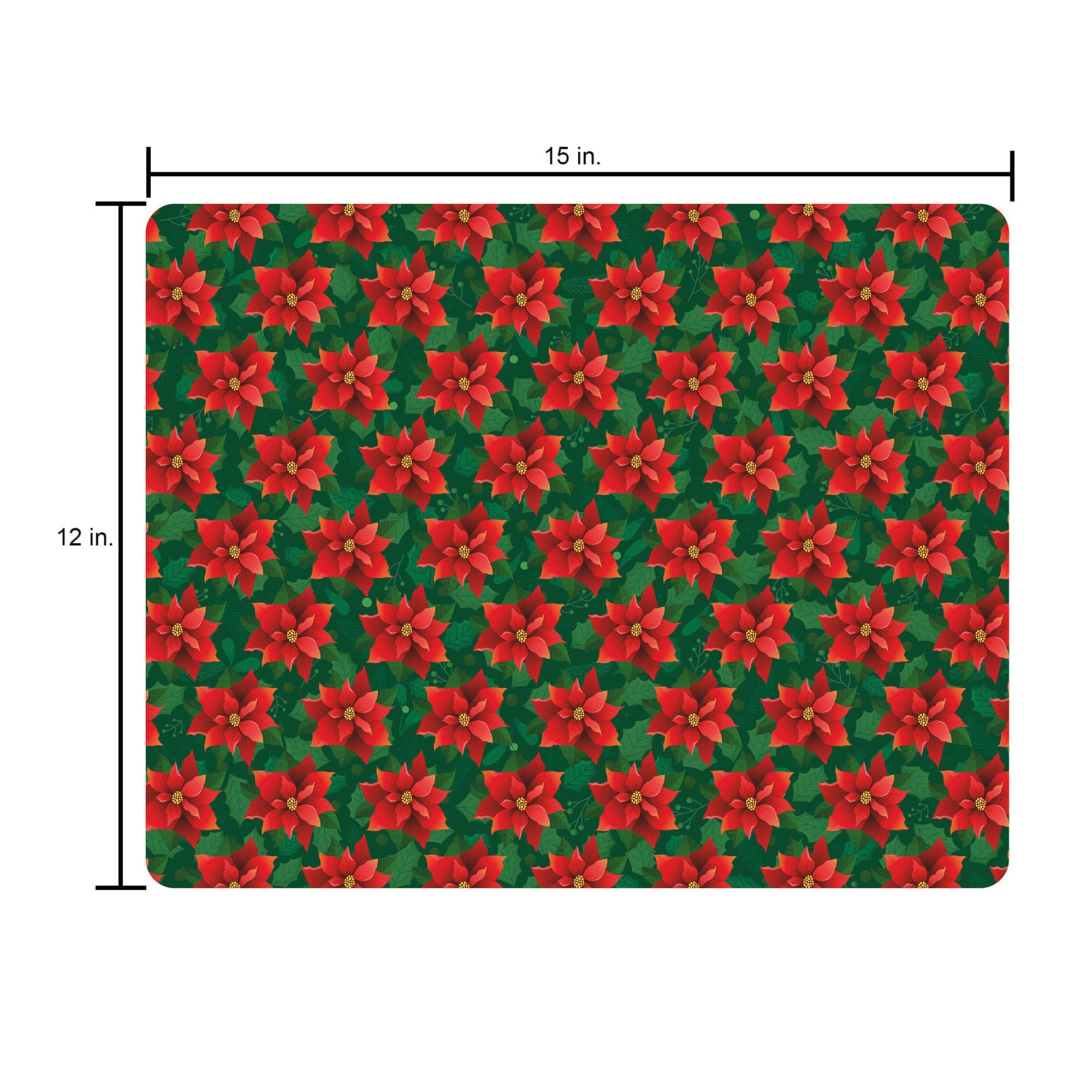 Foil Printed Christmas Placemat & Coaster Set - W12 x H15 inches,W4 x H4 inches, Poinsettia, 6pc