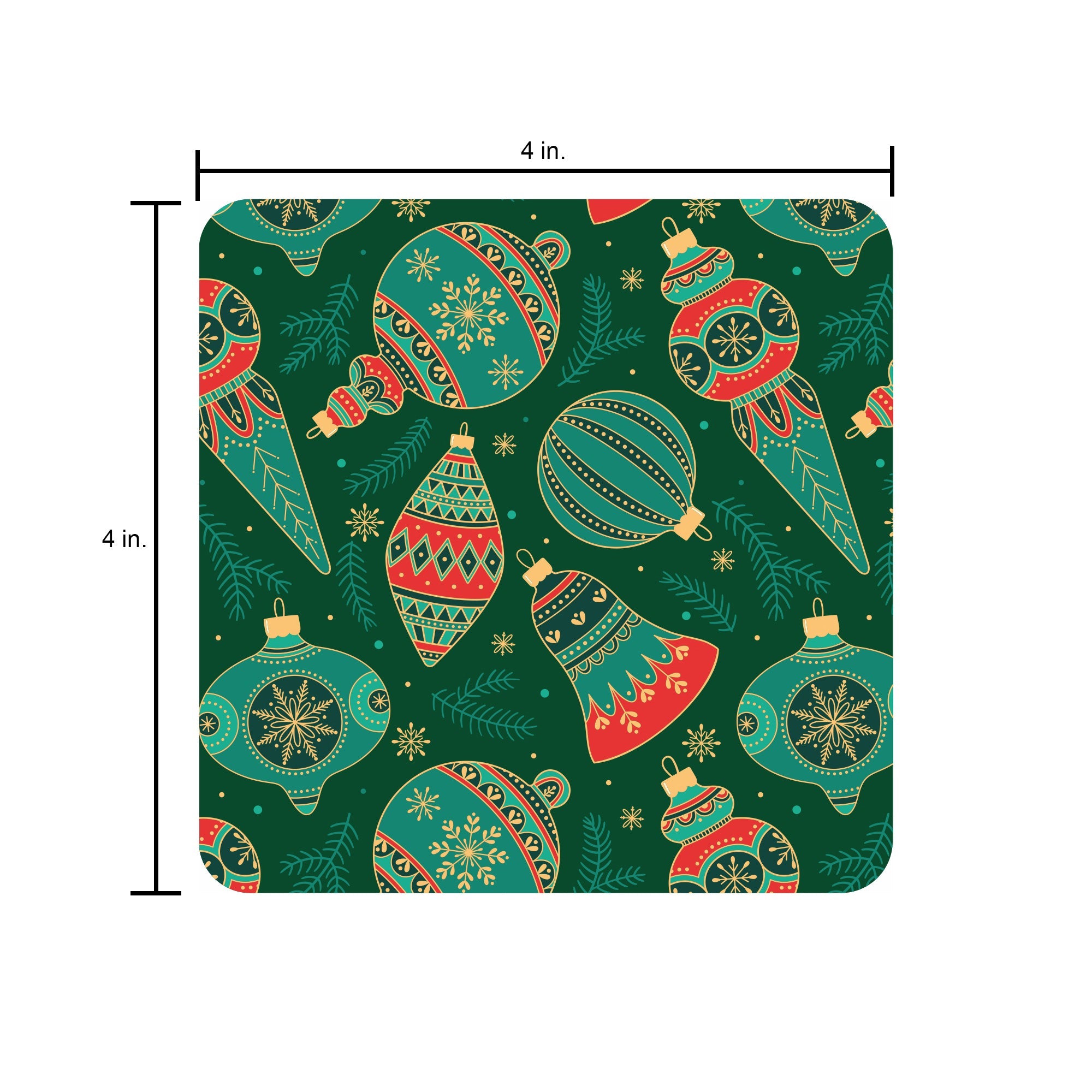 Foil Printed Christmas Placemat & Coaster Set - Christmas Ornaments, W12 x H15inches, W4 x H4inches,  6pc each