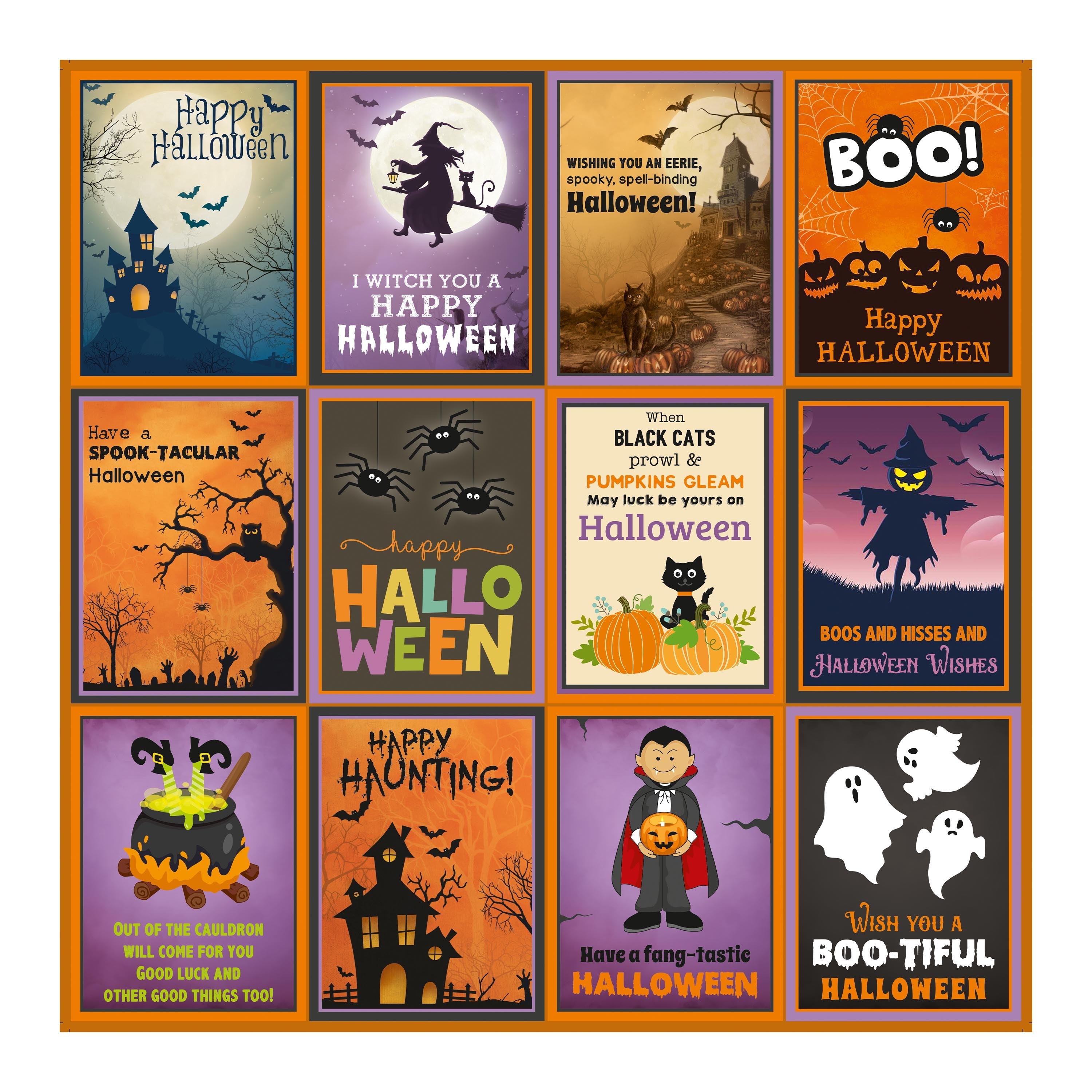 12 x12 inch Printed Cardstock pack- Halloween, 12 Sheets, 12 Designs, 250 gsm