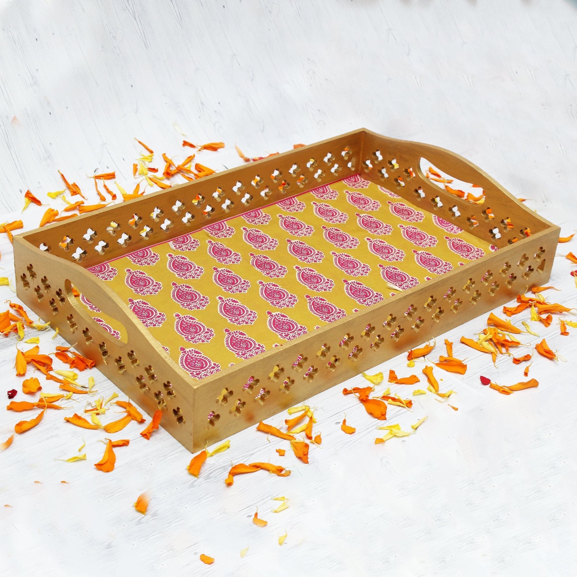 Mdf Serving Tray - Floral 10 inch X L 16 inch X H 3 inch, 1Pc