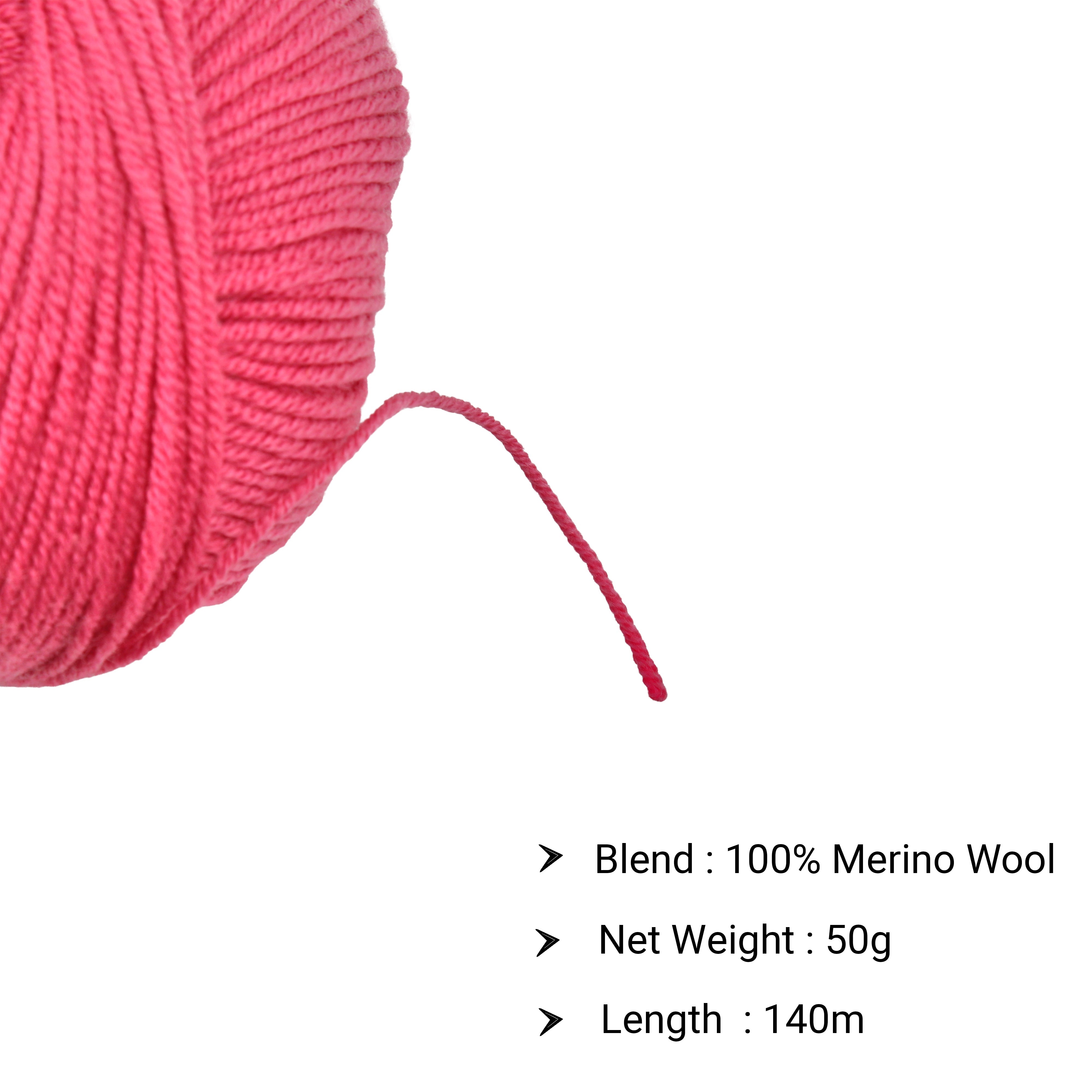 New Zealand Merino Knitting/Crochet Yarn 100% Merino Wool Pink Orchid 140m 50g